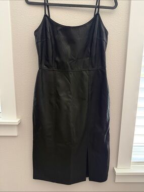 Style & Co. Black Faux-Leather Midi Slip Dress with Side Slit